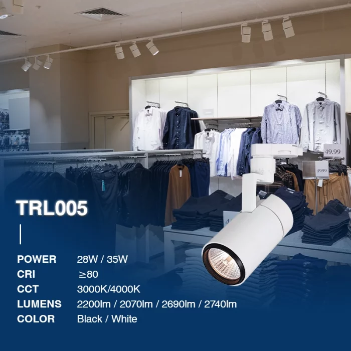 TRL005 35W 3000K 36° Nero binario con faretti led-Illuminazione negozio abbigliamento--02B
