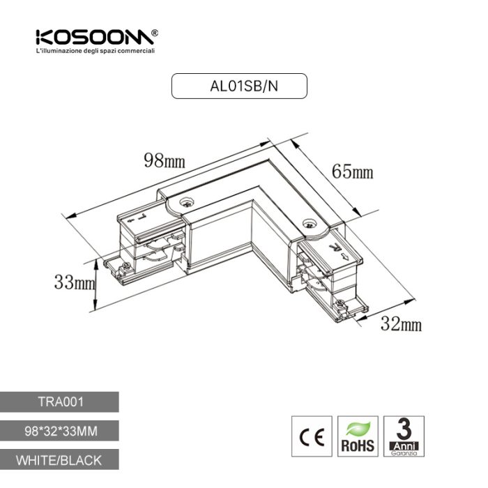 Snodo a L bianco sinistro TRA001-AL01SB Kosoom-Binario quadrata e accessori--05 18