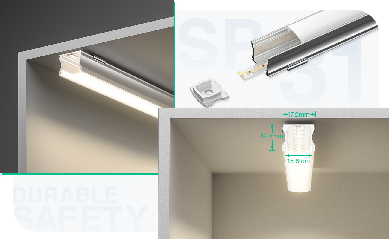 SP31 Profilo di Alluminio per LED 2000x17.2x14.4mm-Profilo Led Soffitto--05